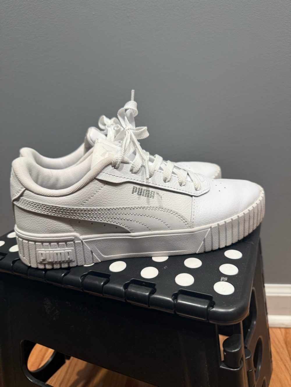 Puma All-White Leather Platform Casual Sneakers